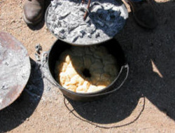 Cooking in a Dutch oven.